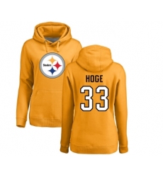 Football Women's Pittsburgh Steelers #33 Merril Hoge Gold Name & Number Logo Pullover Hoodie