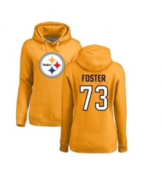Football Women's Pittsburgh Steelers #73 Ramon Foster Gold Name & Number Logo Pullover Hoodie