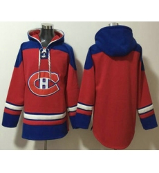 Men's Montreal Canadiens Blank Red Ageless Must Have Lace Up Pullover Hoodie