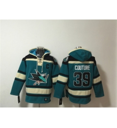 Men's San Jose Sharks #39 Logan Couture Teal Lace-Up Pullover Hoodie