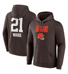 Men's Cleveland Browns #21 Denzel Ward Brown Team Wordmark Player Name & Number Pullover Hoodie