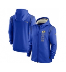 Men's Los Angeles Rams 2021 Royal Sideline Team Performance Full-Zip Hoodie