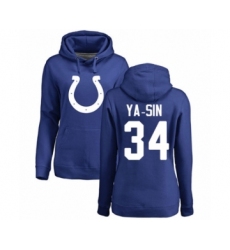 Football Women's Indianapolis Colts #34 Rock Ya-Sin Royal Blue Name & Number Logo Pullover Hoodie