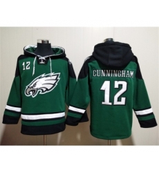 Men's Philadelphia Eagles #12 Randall Cunningham Green Lace-Up Pullover Hoodie