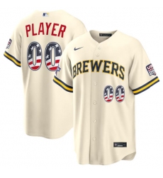 Men's Milwaukee Brewers ACTIVE PLAYER Custom Cream 2026 All-Star Edition Stars & Stripes USA 250 Patch Stitched Jersey