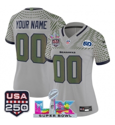 Women's Seattle Seahawks Active Player Custom Gray 2025 F.U.S.E. Super Bowl LX & US 250th anniversary Patch And 50th Season Patch “Rivalries” Vapor Limited
