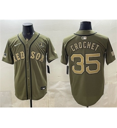 Men's Boston Red Sox #35 Garrett Crochet Olive Armed Forces Day Cool Base Stitched Baseball Jersey