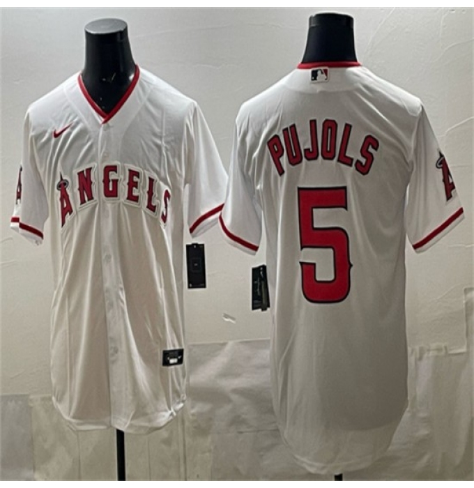 Men's Los Angeles Angels #5 Albert Pujols White Stitched Baseball Jersey