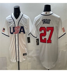 Men's USA Baseball #27 Mike Trout White 2026 World Baseball Classic Home Stadium Stitched Jersey