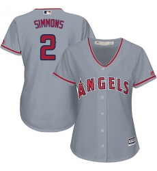 Women's Majestic Los Angeles Angels of Anaheim #2 Andrelton Simmons Authentic Grey Road Cool Base MLB Jersey