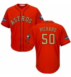 Youth Majestic Houston Astros #50 J.R. Richard Authentic Orange Alternate 2018 Gold Program Cool Base MLB Jersey