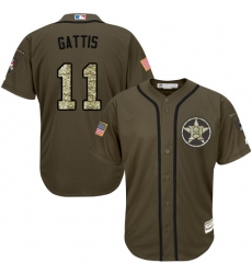 Men's Majestic Houston Astros #11 Evan Gattis Replica Green Salute to Service MLB Jersey