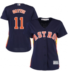 Women's Majestic Houston Astros #11 Evan Gattis Authentic Navy Blue Alternate Cool Base MLB Jersey