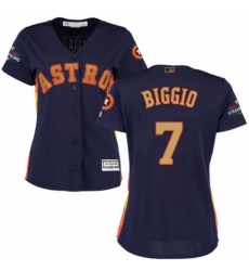 Women's Majestic Houston Astros #7 Craig Biggio Authentic Navy Blue Alternate 2018 Gold Program Cool Base MLB Jersey