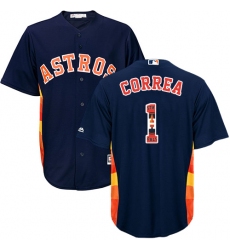Men's Majestic Houston Astros #1 Carlos Correa Authentic Navy Blue Team Logo Fashion Cool Base MLB Jersey