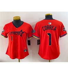 Youth Houston Astros #1 Carlos Correa Orange 2025 City Connect With Texas Limited Stitched Baseball Jersey