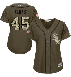 Women's Majestic Chicago White Sox #45 Bobby Jenks Authentic Green Salute to Service MLB Jersey
