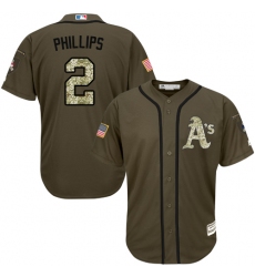 Men's Majestic Oakland Athletics #2 Tony Phillips Authentic Green Salute to Service MLB Jersey