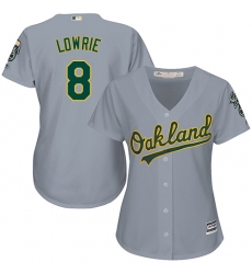 Women's Majestic Oakland Athletics #8 Jed Lowrie Authentic Grey Road Cool Base MLB Jersey