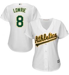 Women's Majestic Oakland Athletics #8 Jed Lowrie Replica White Home Cool Base MLB Jersey
