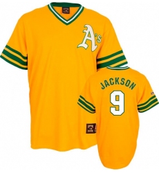Men's Mitchell and Ness Oakland Athletics #9 Reggie Jackson Replica Gold Throwback MLB Jersey