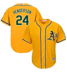 Youth Majestic Oakland Athletics #24 Rickey Henderson Replica Gold Alternate 2 Cool Base MLB Jersey