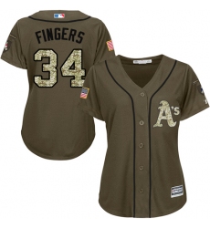 Women's Majestic Oakland Athletics #34 Rollie Fingers Replica Green Salute to Service MLB Jersey