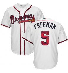 Men's Majestic Atlanta Braves #5 Freddie Freeman Authentic White Team Logo Fashion Cool Base MLB Jersey