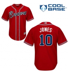 Youth Majestic Atlanta Braves #10 Chipper Jones Authentic Red Alternate Cool Base MLB Jersey