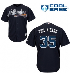 Men's Majestic Atlanta Braves #35 Phil Niekro Replica Blue Alternate Road Cool Base MLB Jersey