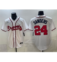 Men's Atlanta Braves #24 Deion Sanders White Cool Base Stitched Baseball Jersey