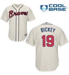 Youth Majestic Atlanta Braves #19 R.A. Dickey Authentic Cream Alternate 2 Cool Base MLB Jersey