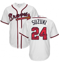 Men's Majestic Atlanta Braves #24 Kurt Suzuki Authentic White Team Logo Fashion Cool Base MLB Jersey