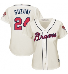 Women's Majestic Atlanta Braves #24 Kurt Suzuki Authentic Cream Alternate 2 Cool Base MLB Jersey