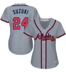 Women's Majestic Atlanta Braves #24 Kurt Suzuki Authentic Grey Road Cool Base MLB Jersey