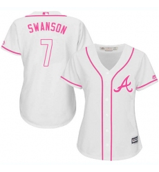 Women's Majestic Atlanta Braves #7 Dansby Swanson Authentic White Fashion Cool Base MLB Jersey