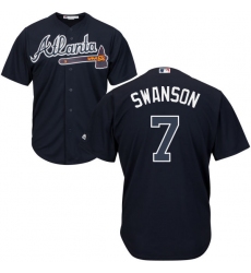 Youth Majestic Atlanta Braves #7 Dansby Swanson Authentic Blue Alternate Road Cool Base MLB Jersey