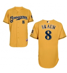 Men's Majestic Milwaukee Brewers #8 Ryan Braun Authentic Gold Cerveceros Cool Base MLB Jersey