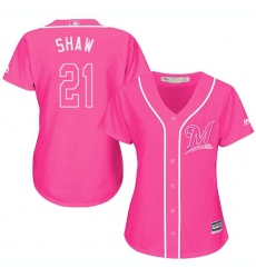 Women's Majestic Milwaukee Brewers #21 Travis Shaw Authentic Pink Fashion Cool Base MLB Jersey