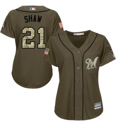 Women's Majestic Milwaukee Brewers #21 Travis Shaw Replica Green Salute to Service MLB Jersey