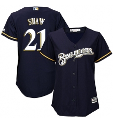 Women's Majestic Milwaukee Brewers #21 Travis Shaw Replica Navy Blue Alternate Cool Base MLB Jersey