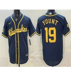 Men's Milwaukee Brewers #19 Robin Yount Navy Blue Stitched Cool Base Jersey