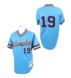 Men's Mitchell and Ness Milwaukee Brewers #19 Robin Yount Replica Blue Throwback MLB Jersey