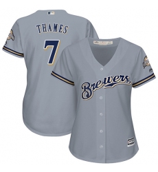 Women's Majestic Milwaukee Brewers #7 Eric Thames Authentic Grey Road Cool Base MLB Jersey