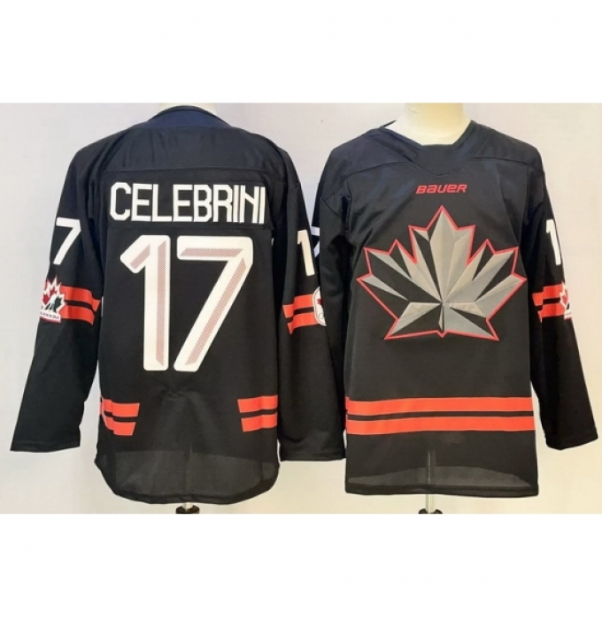 Men's Canada Hockey #17 Macklin Celebrini Black Stitched Jersey