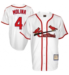 Men's Mitchell and Ness St. Louis Cardinals #4 Yadier Molina Authentic White Throwback MLB Jersey