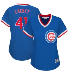 Women's Majestic Chicago Cubs #41 John Lackey Replica Royal Blue Cooperstown MLB Jersey