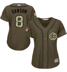 Women's Majestic Chicago Cubs #8 Andre Dawson Authentic Green Salute to Service MLB Jersey