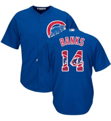 Men's Majestic Chicago Cubs #14 Ernie Banks Authentic Royal Blue Team Logo Fashion Cool Base MLB Jersey