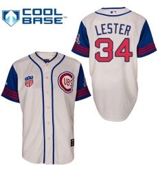 Men's Majestic Chicago Cubs #34 Jon Lester Authentic Cream/Blue 1942 Turn Back The Clock MLB Jersey